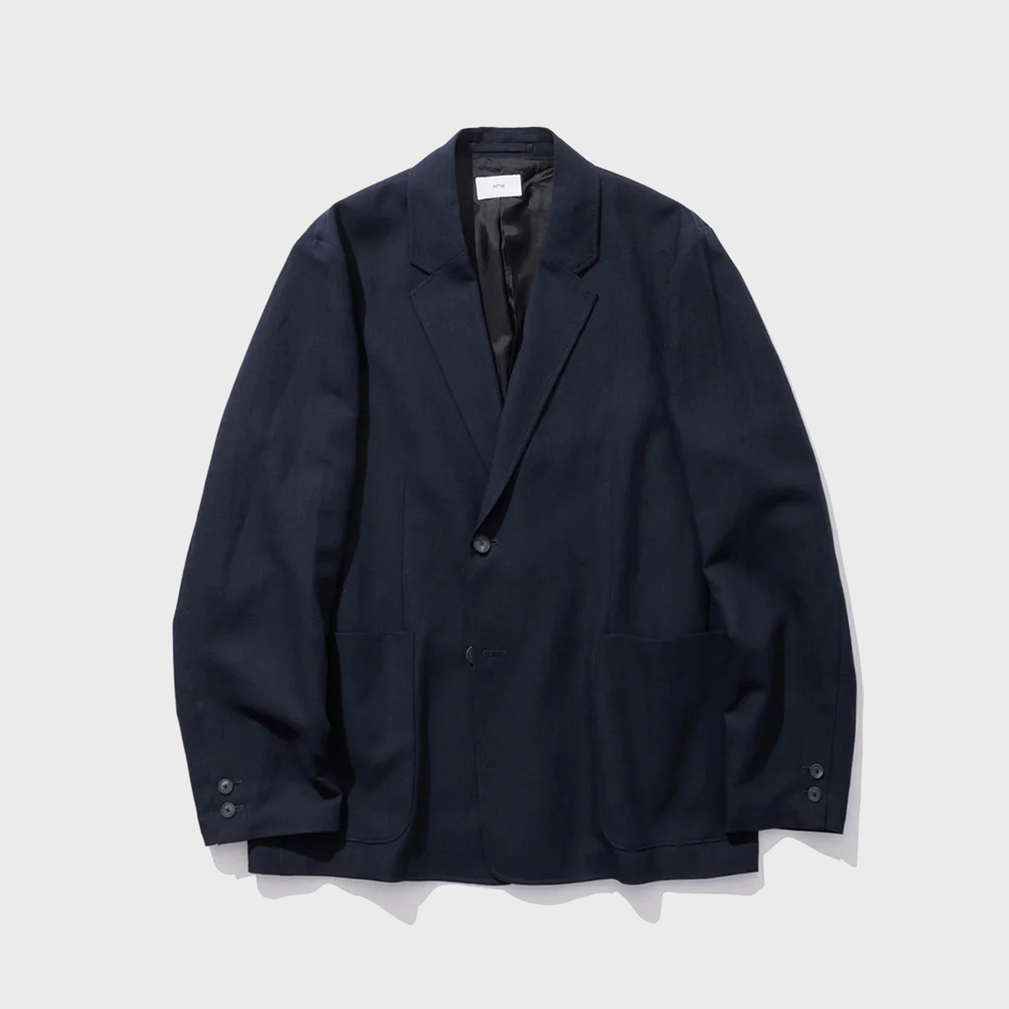 ATON Twist Wool Linen Semi Double Jacket - Navy