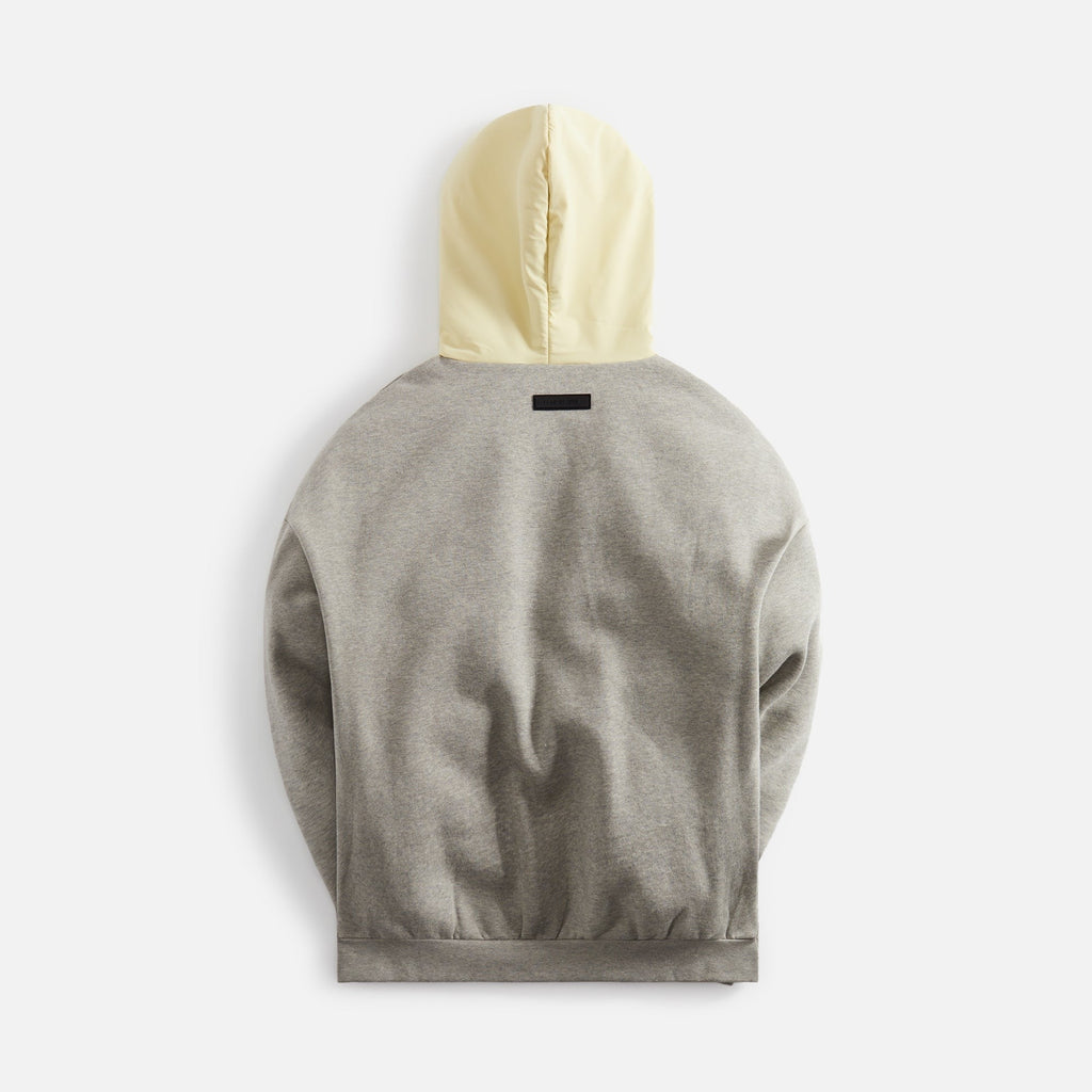 Essentials Nylon Fleece Hoodie - Dark Heather Oatmeal / Garden Yellow