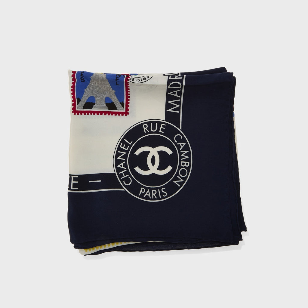 WGACA Chanel Stamps of The World Silk Scarf - Multi