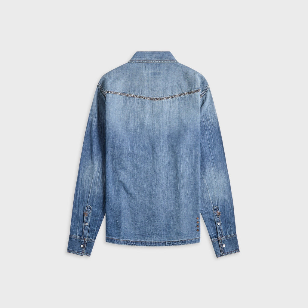 Ksubi Whiplash Long Sleeve Shirt Texas Blue Studded - Stone Washed Denim