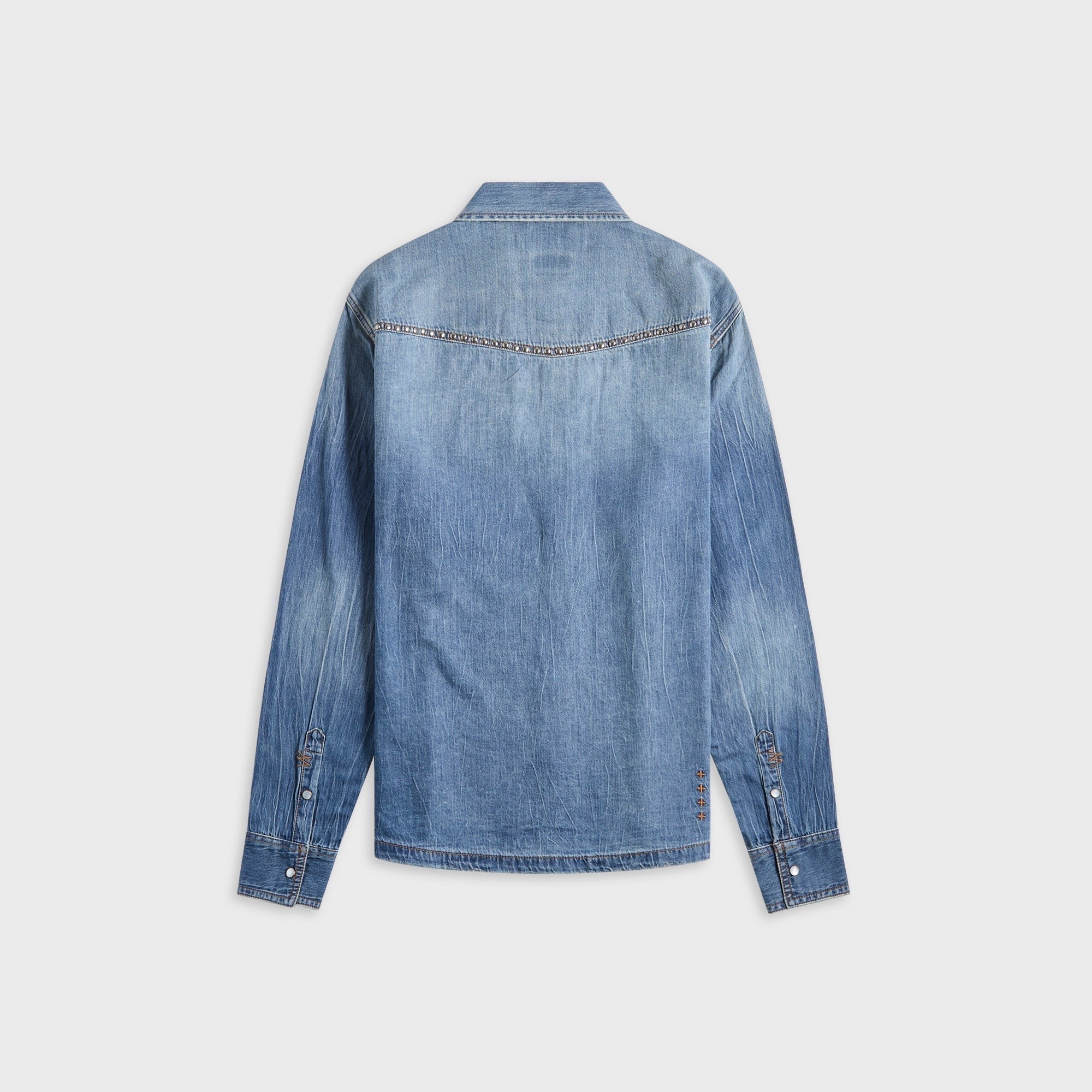 Ksubi Whiplash Long Sleeve Shirt Texas Blue Studded - Stone Washed Denim