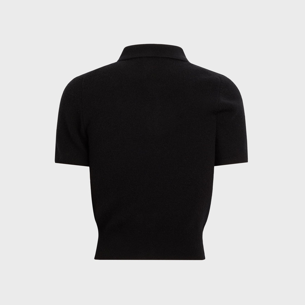 Alexander Wang Short Sleeve Polo Cardigan with Knit Logo Patch - Black