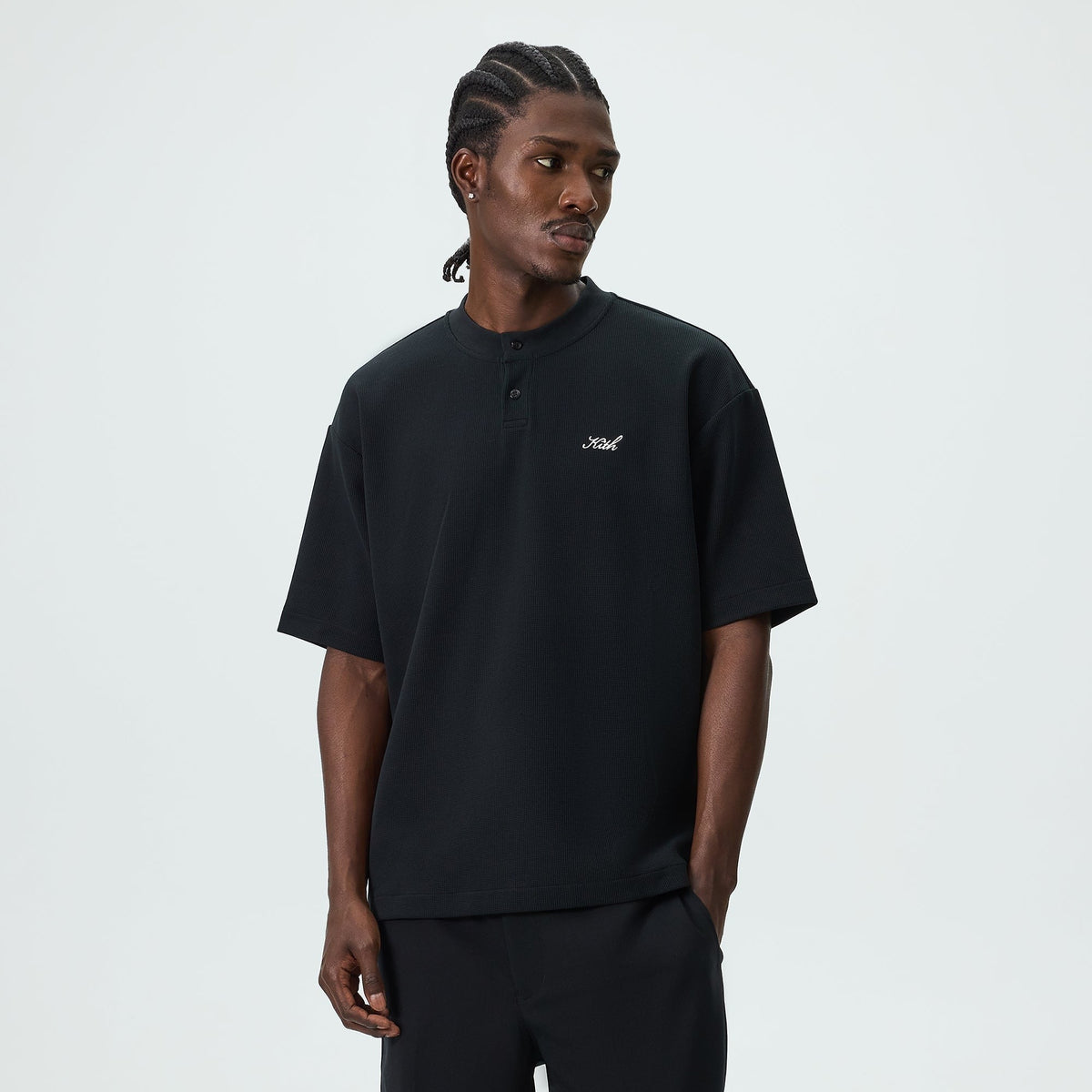 Kith Micro Waffle Tristan Henley - Black