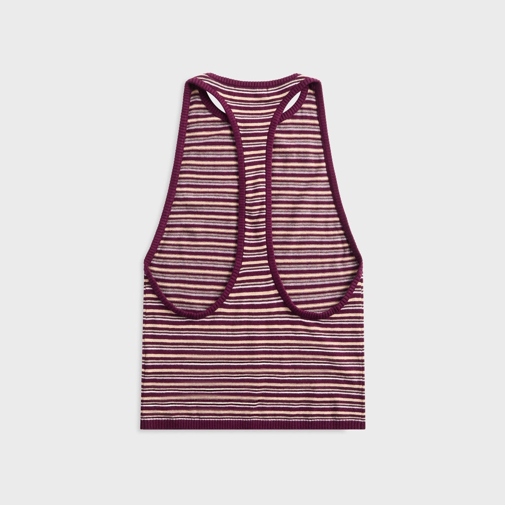 EB Denim Romy Knit Racer Tank Top - Burgundy / Soft Pink Stripe
