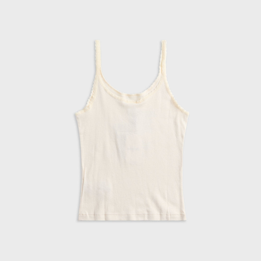 ReDone Lace Strap Tank Handle With Care - Vintage White