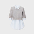 Alexander Wang Button Up with Sheer Crewneck Sweater - Heather Grey