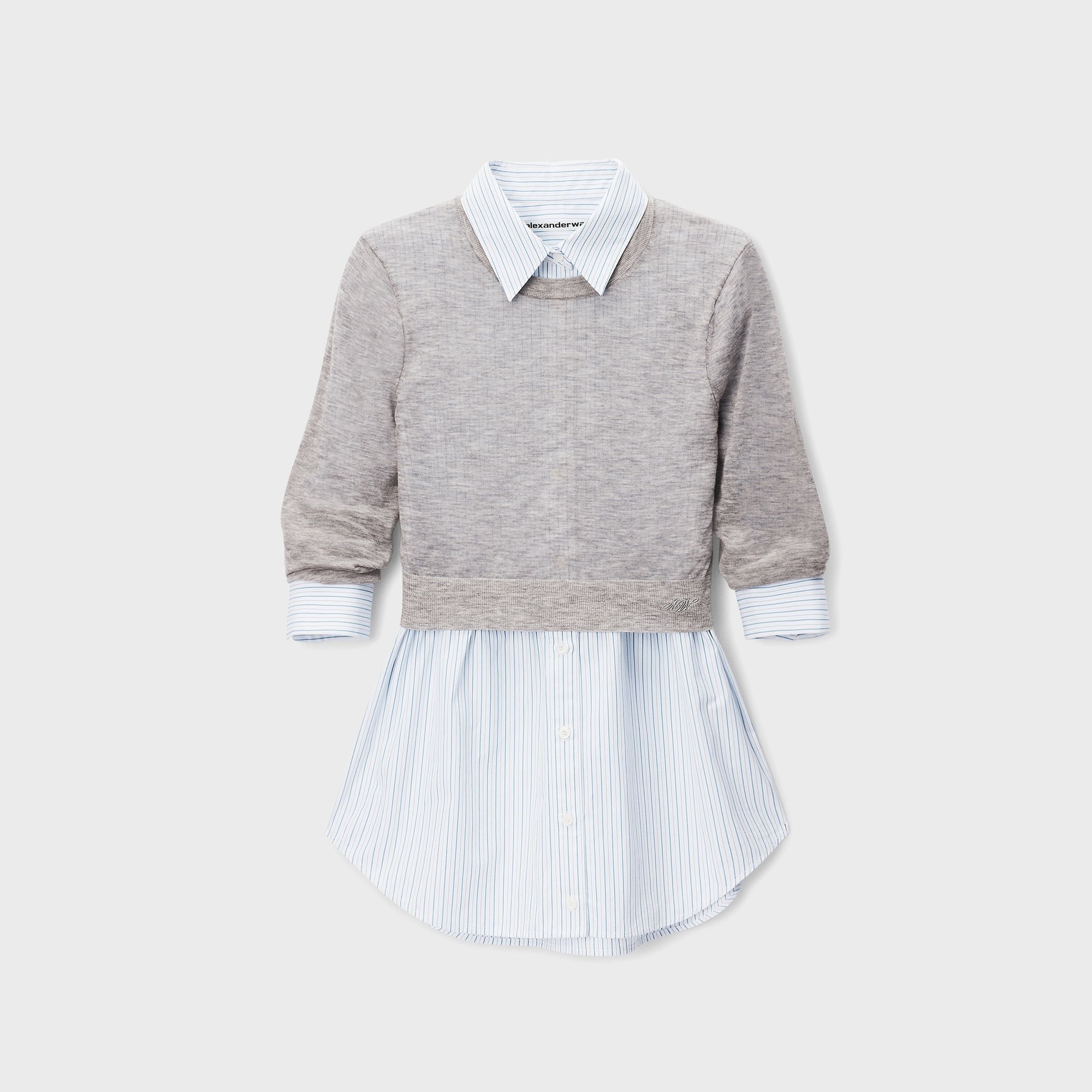 Alexander Wang Button Up with Sheer Crewneck Sweater - Heather Grey