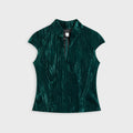 Kim Shui Crushed Velvet Qipao Top with Keyhole - Emerald