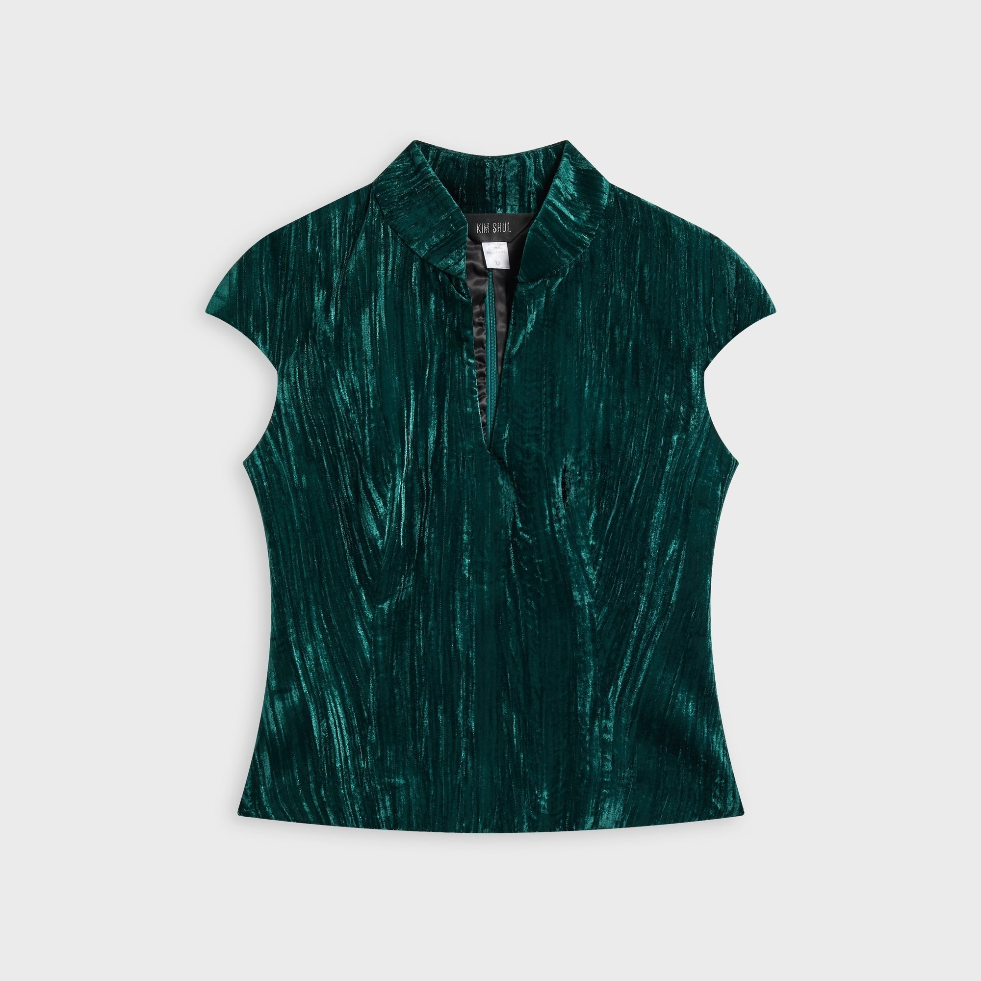 Kim Shui Crushed Velvet Qipao Top with Keyhole - Emerald