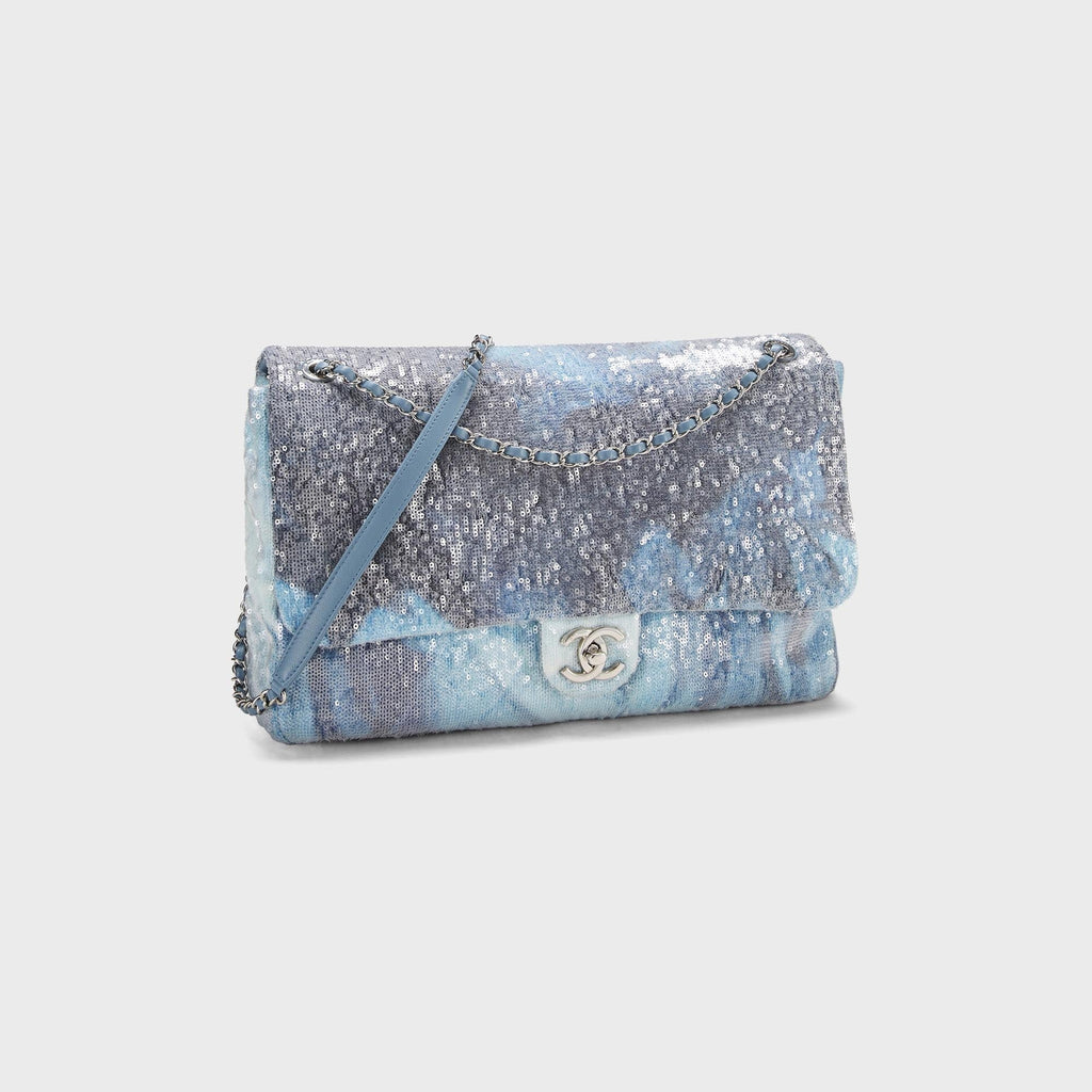 WGACA Chanel Sequin Waterfall Large Flap Bag - Blue
