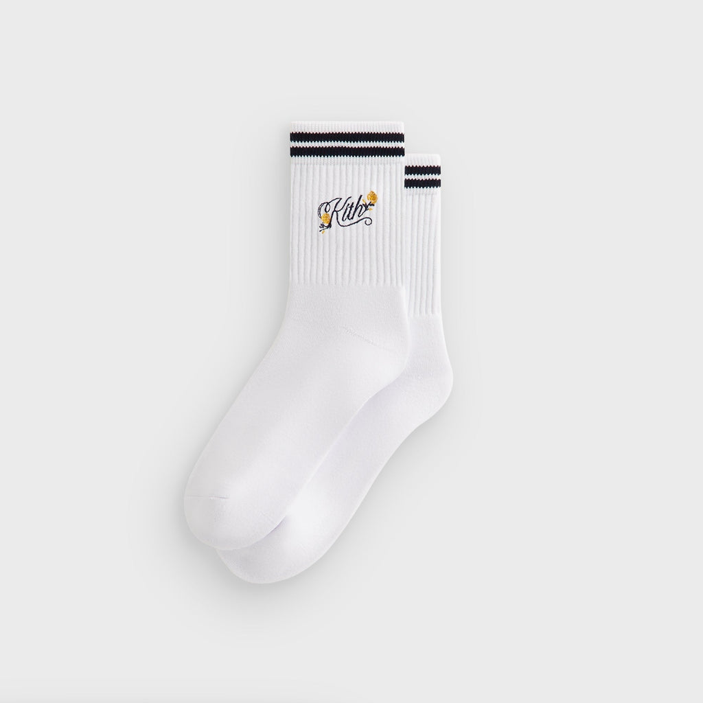 Kith Double Striped Floral Cotton Mid Crew Socks - Nocturnal