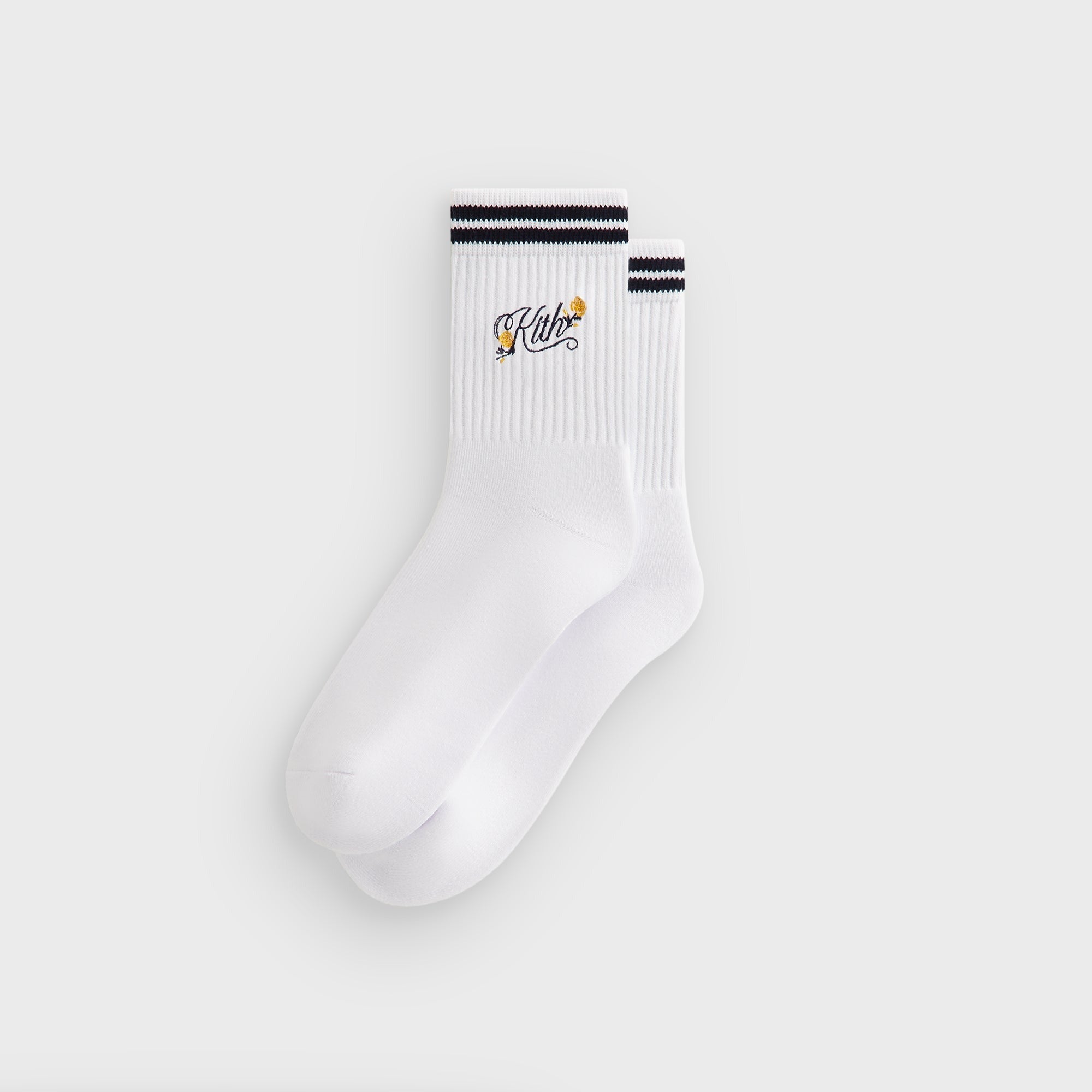 Kith Double Striped Floral Cotton Mid Crew Socks - Nocturnal
