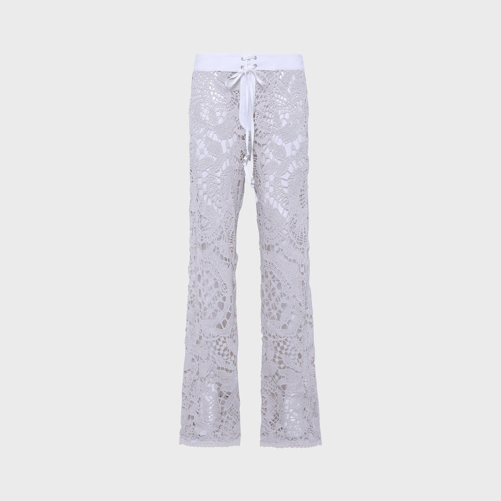 Siedres Leane Straight Leg Crochet Lace-Up Pant - Ecru