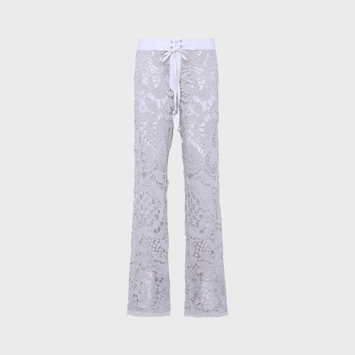Siedres Leane Straight Leg Crochet Lace-Up Pant - Ecru
