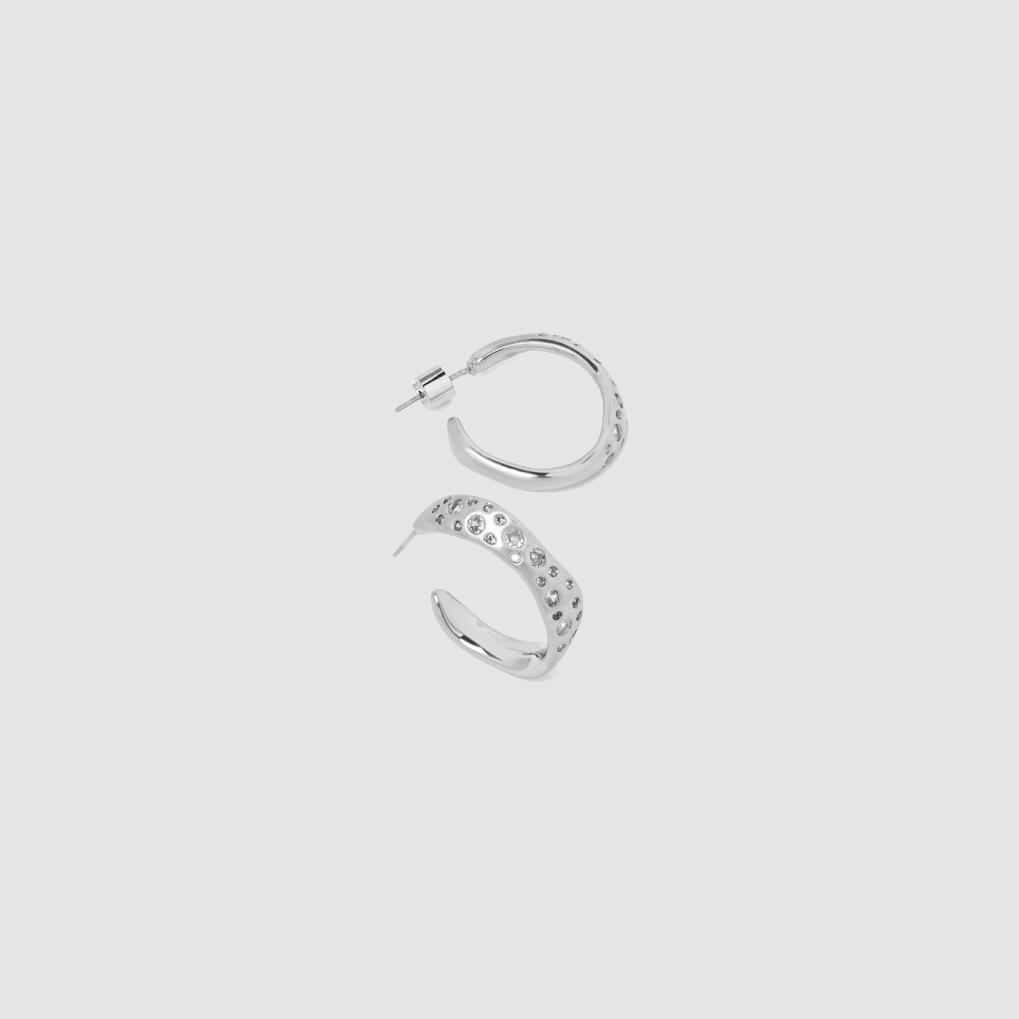 Black Suede Studio Wave Earring - Silver