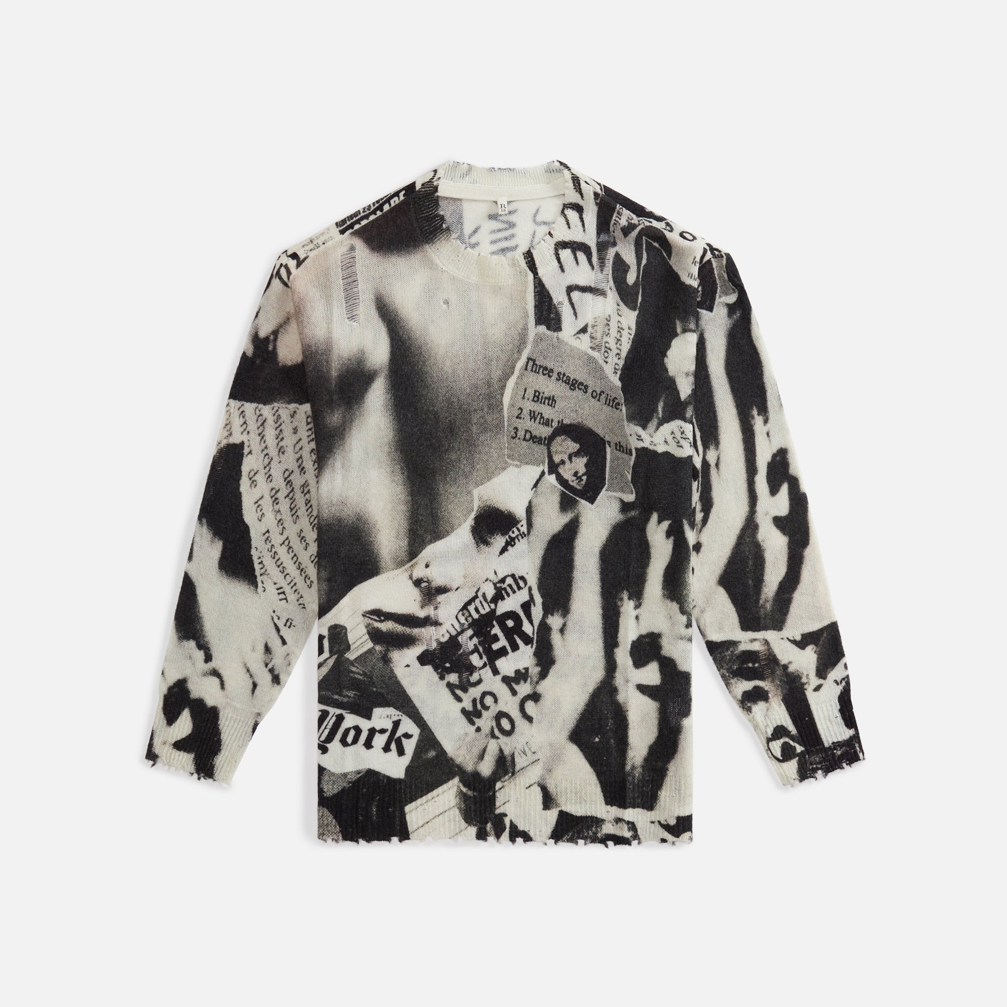 R13 Newspaper Print Boyfriend Sweater - Black / White