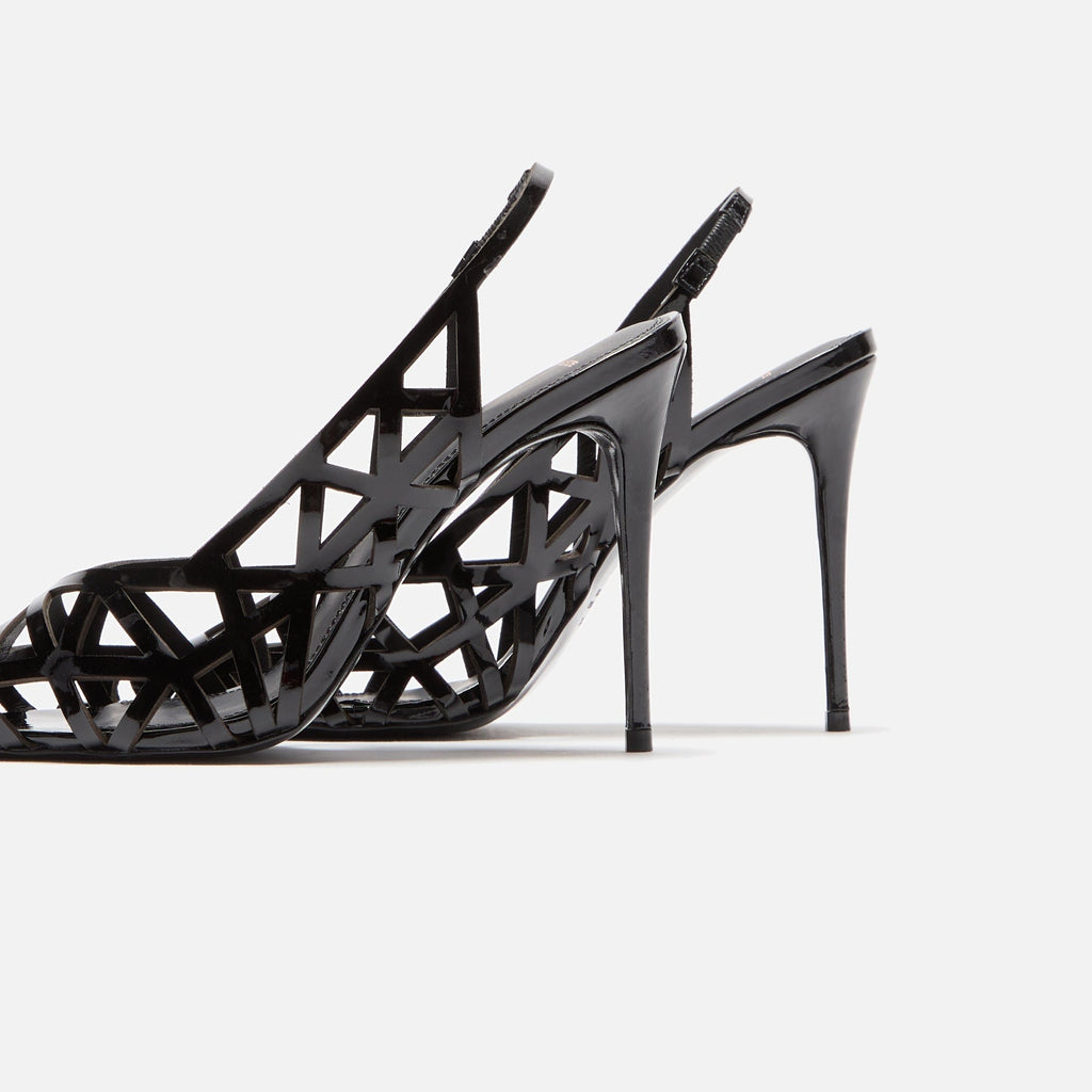 Black Suede Studio Idie 100 Slingback - Black Patent