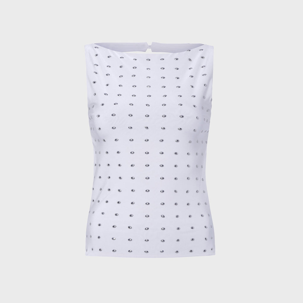Siedres Zelna Fitted Jersey Top With Stud Artwork - White