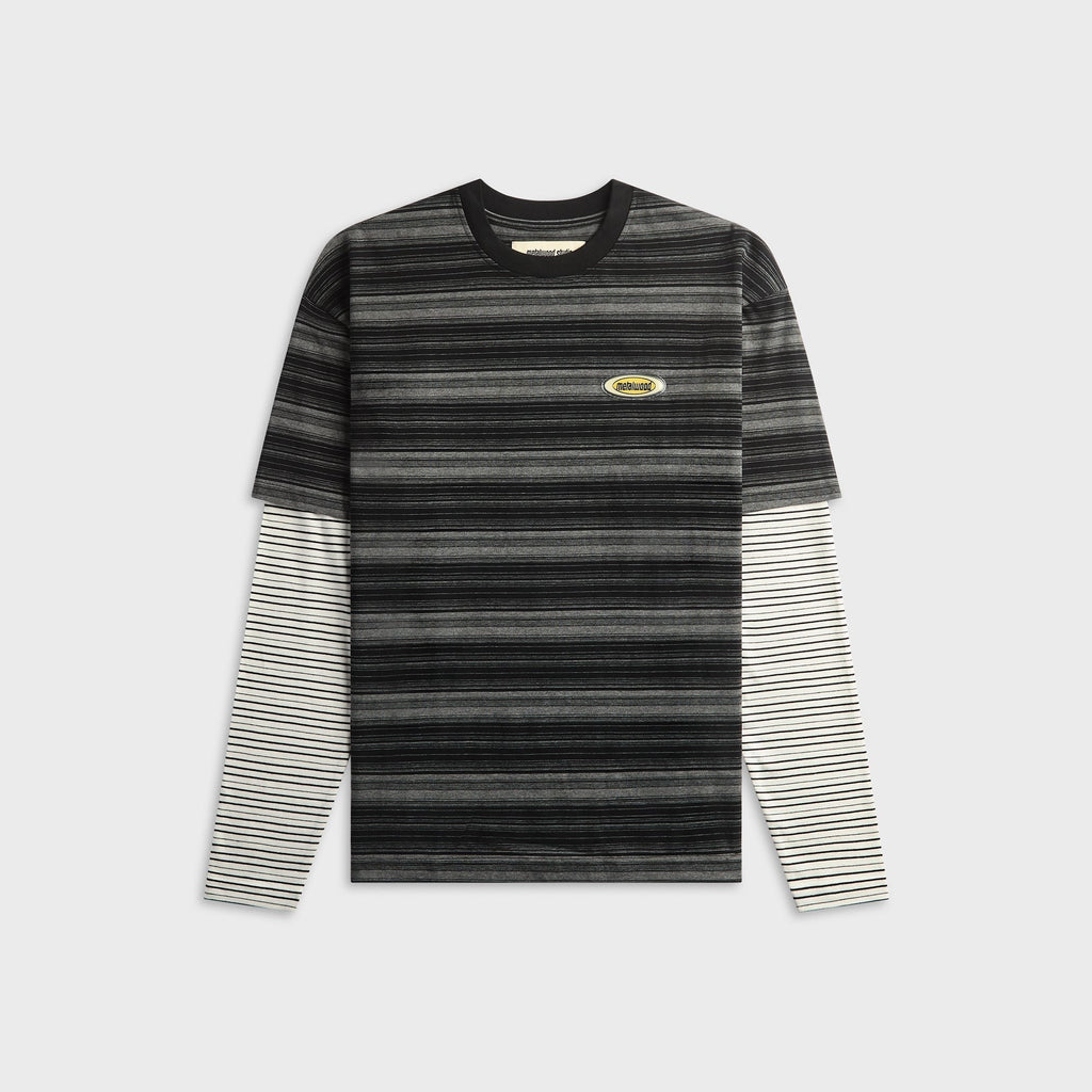 Metalwood Double Layer Striped Tee - Black