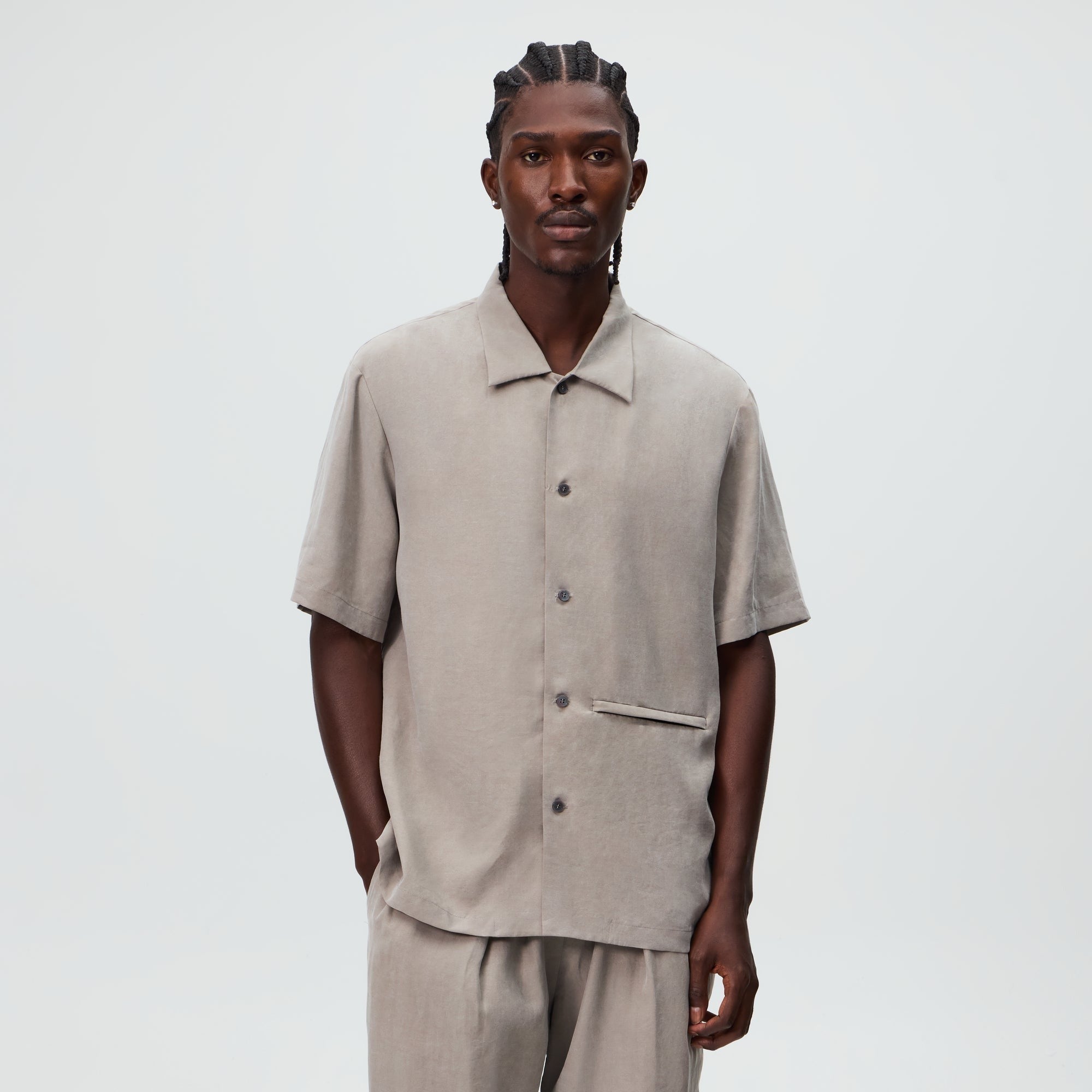 &Kin Cupro Linen Davenport Buttondown Shirt - Astro