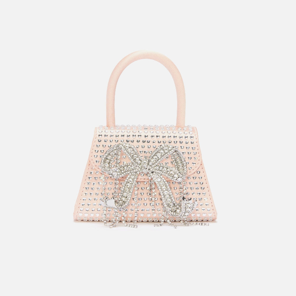 Self-Portrait Satin Heart Rhinestone Micro Bow Bag - Pink