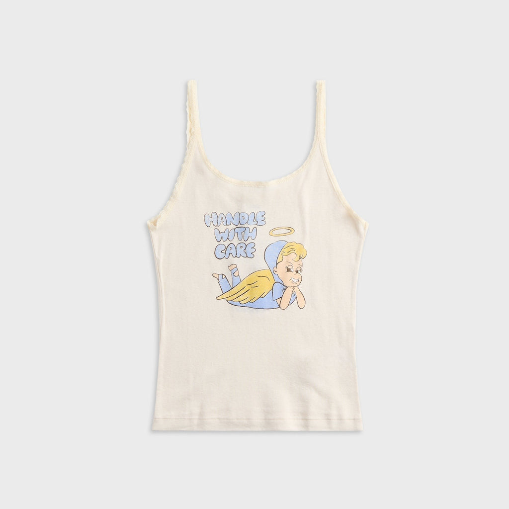 ReDone Lace Strap Tank Handle With Care - Vintage White