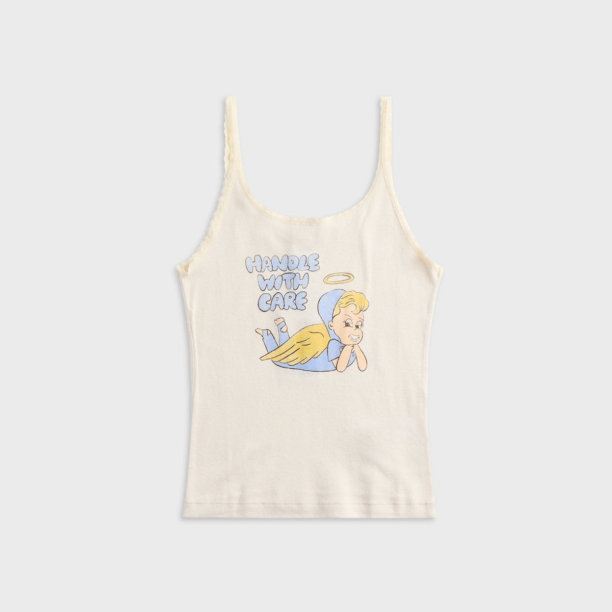 ReDone Lace Strap Tank Handle With Care - Vintage White