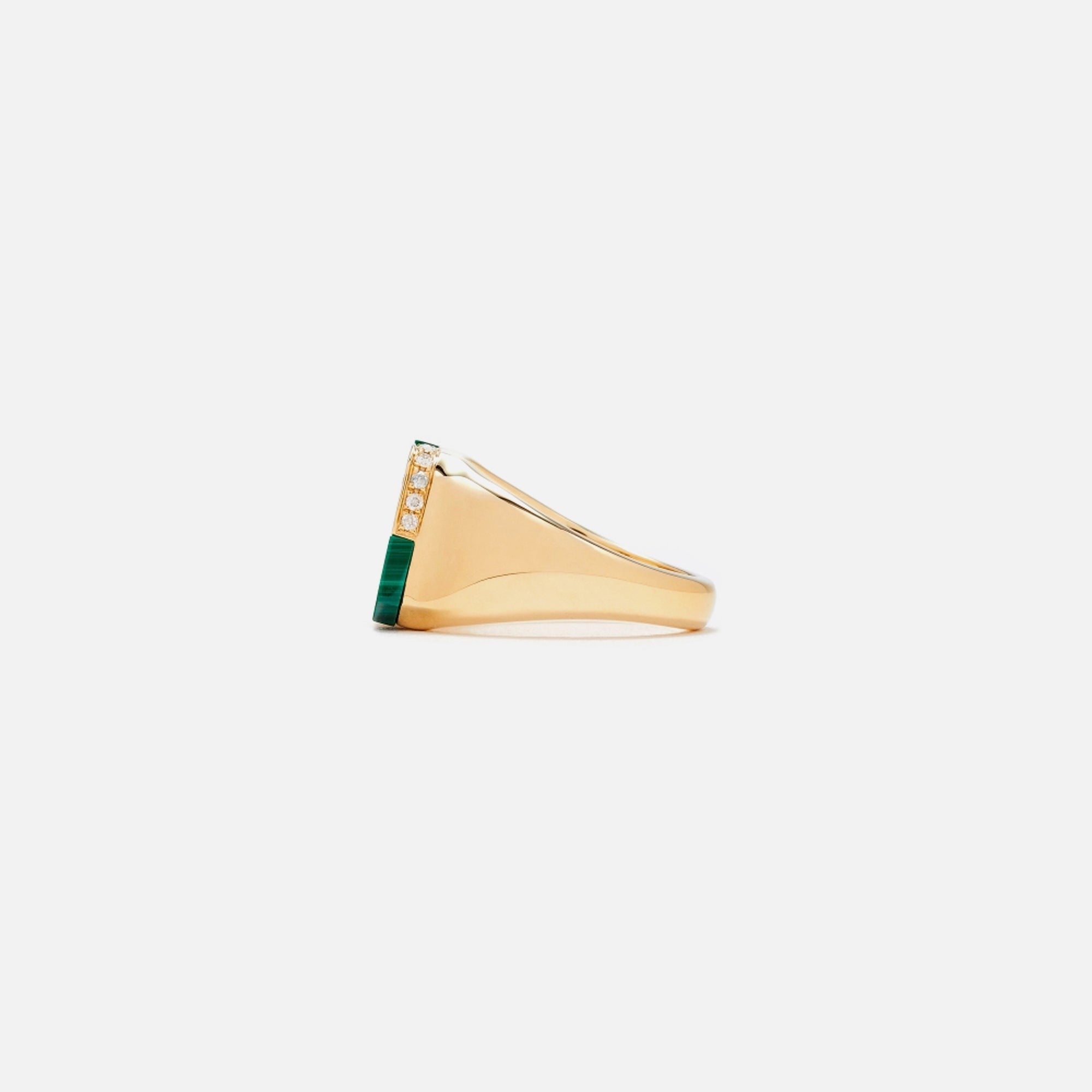 Yvonne Leon Bague Mini Damier Signet Ring - Malachite