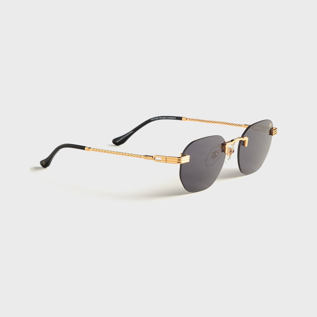 Vintage Frames Detroit Player Drill Mount 24kt Gold Sunglasses - Black