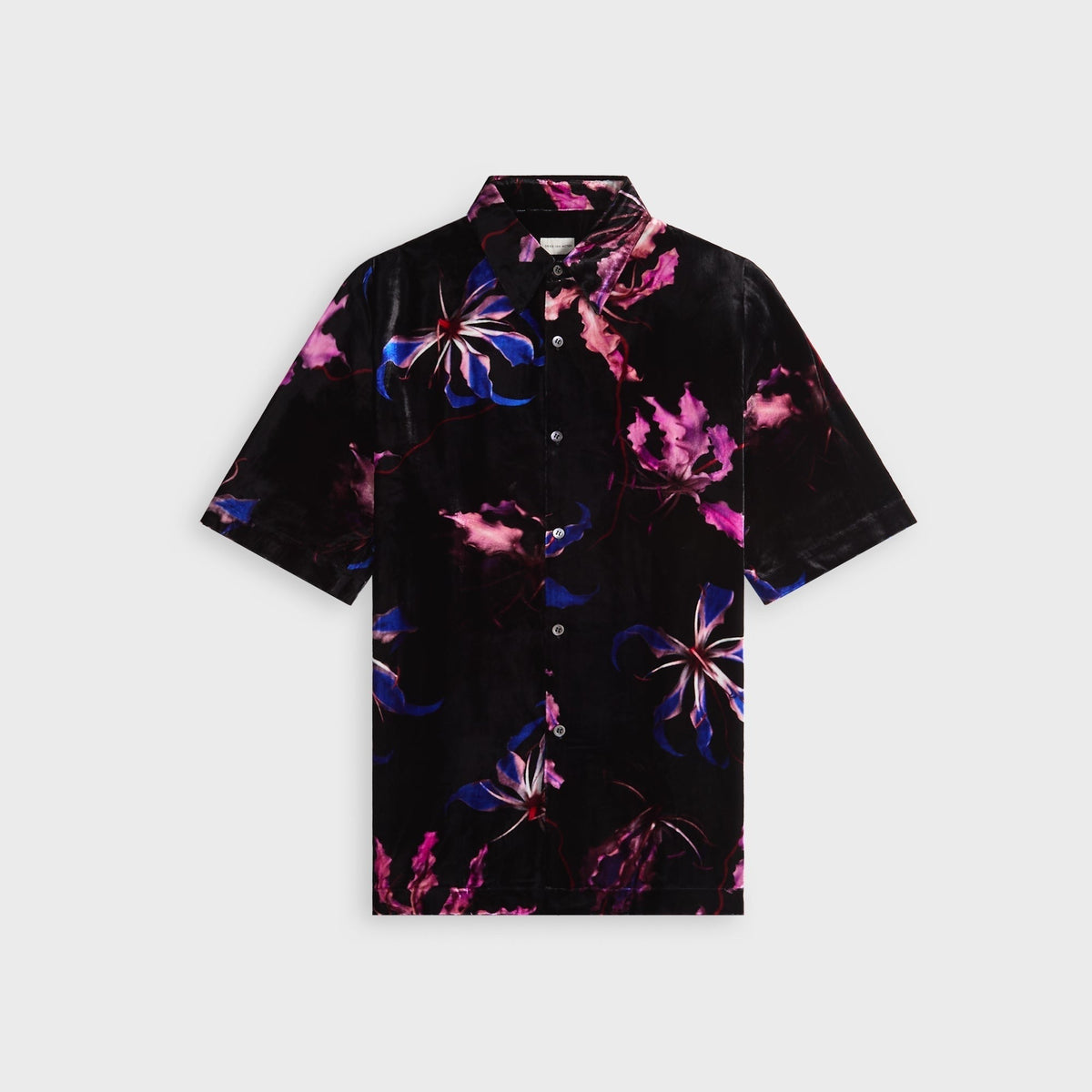 Dries Van Noten Dragon Flower Print Viscose Silk Velvet Shirt - Black