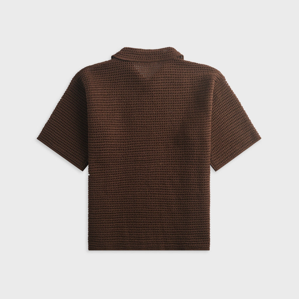 Auralee Tussah Silk Cotton Mesh Knit Skipper Polo - Brown
