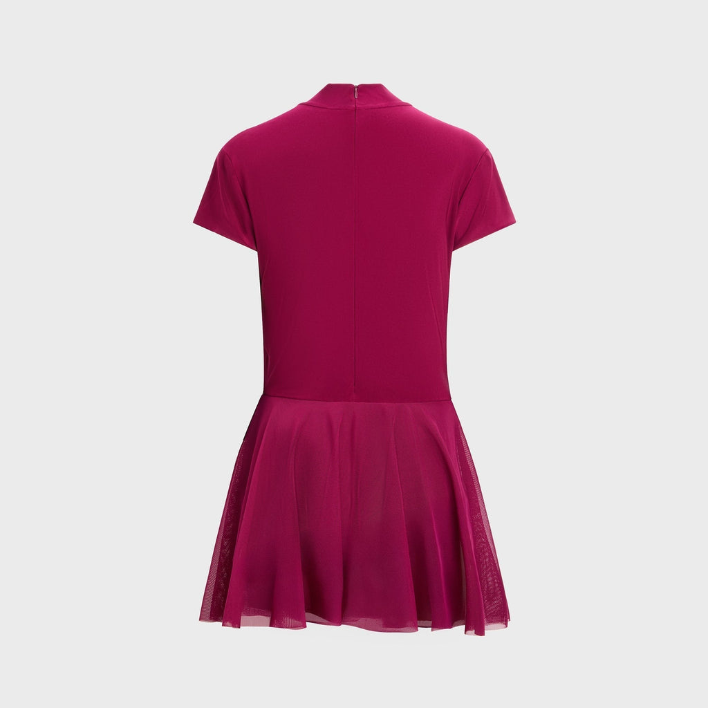 Norma Kamali Mock Neck Cap Sleeve Flared Pickleball Dress - Plum