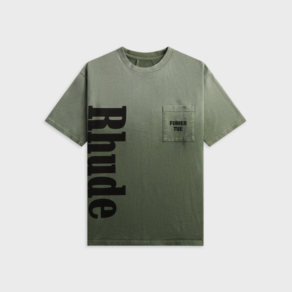 Rhude Logo Pocket Tee - Washed Olive / Black