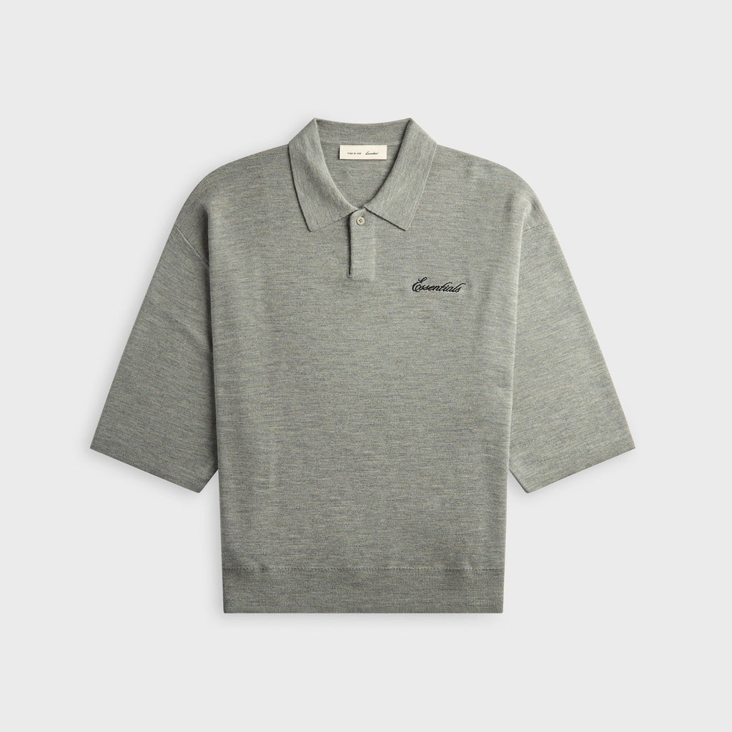 Essentials Signature 3/4 Sleeve 90s Knit Polo - Concrete Heather