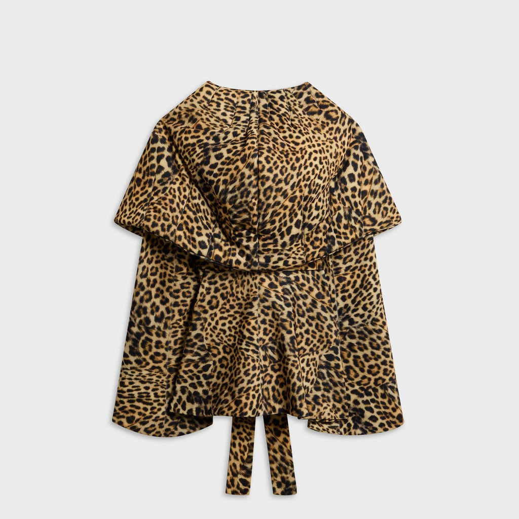Norma Kamali Shawl Collar Peplum Jacket - Cheetah Patch