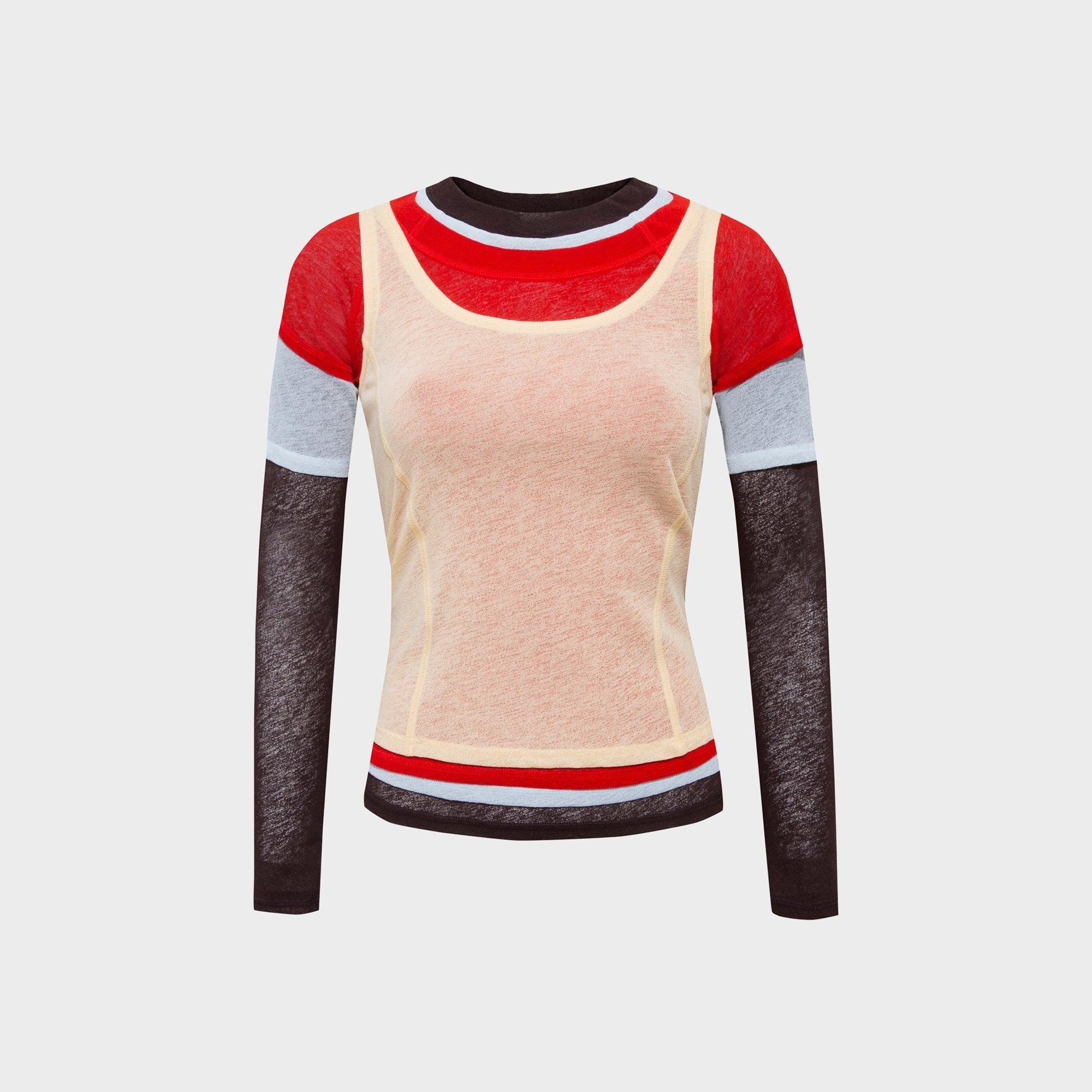Siedres Mel Color Blocked Layered Mesh Long Sleeve Top - Multi
