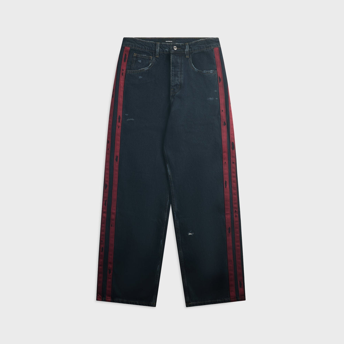 NAHMIAS Baggy Fit Destroyed Denim Track Jean - Dark indigo Wash Denim