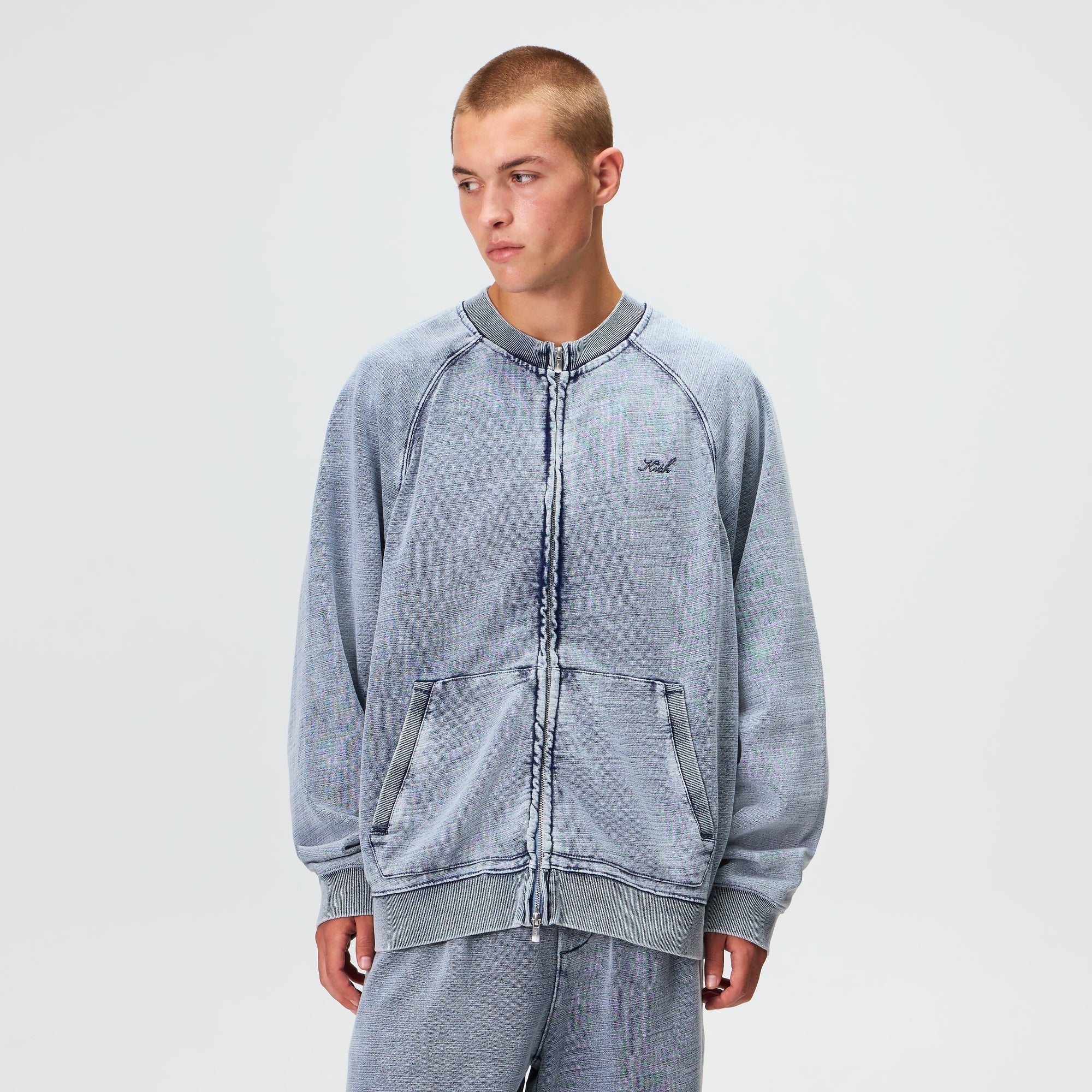 Kith Indigo Fleece Linus Full Zip Crewneck - Light Indigo