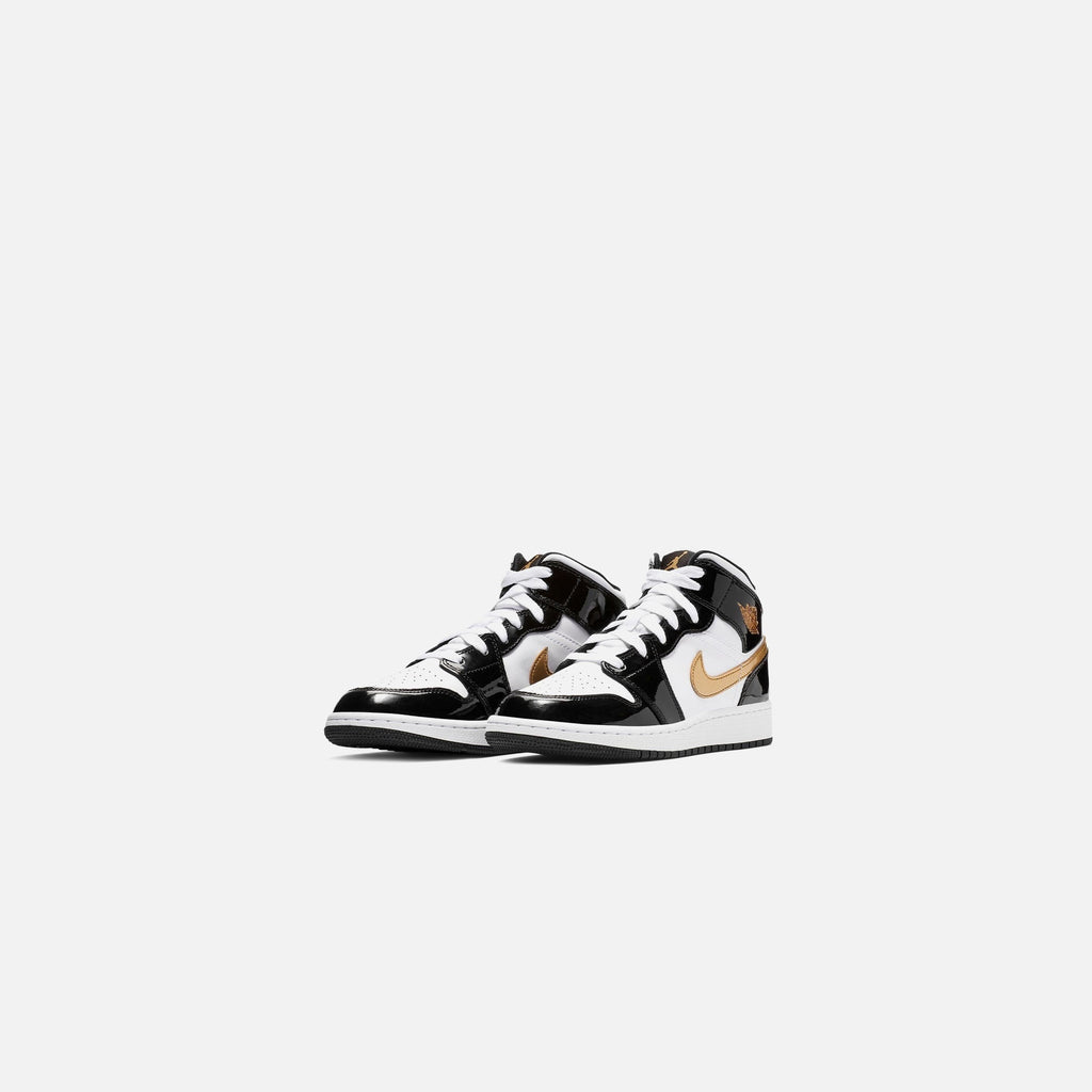 Nike GS Air Jordan 1 Mid SE - Black / Metallic Gold / White