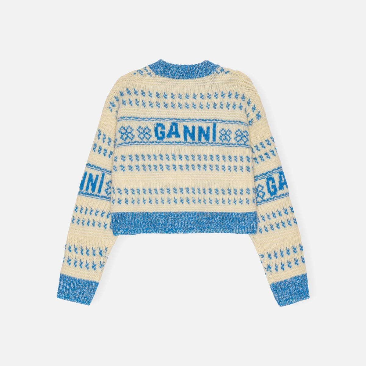 Ganni Graphic Lambswool Cropped O-Neck - Blue