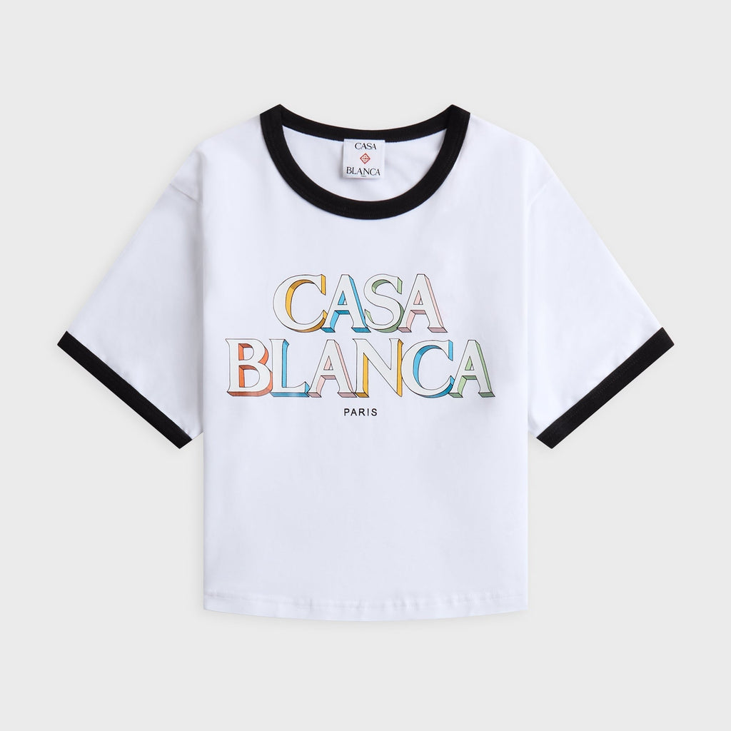 Casablanca Stacked Logo Cropped Baby Short Sleeve Tee - White