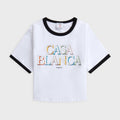 Casablanca Stacked Logo Cropped Baby Short Sleeve Tee - White