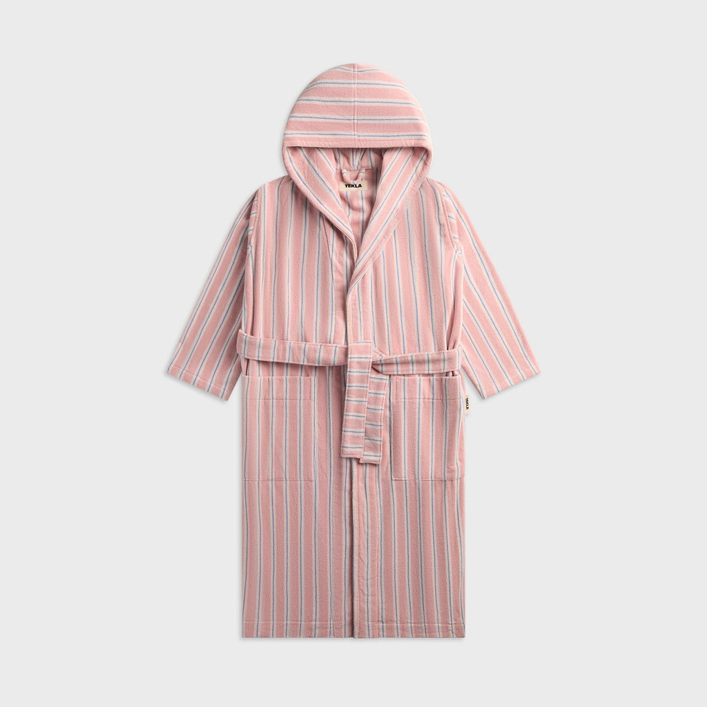 Tekla Striped Hooded Cotton Robe - Candy Stripes