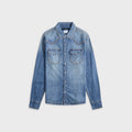 Ksubi Whiplash Long Sleeve Shirt Texas Blue Studded - Stone Washed Denim