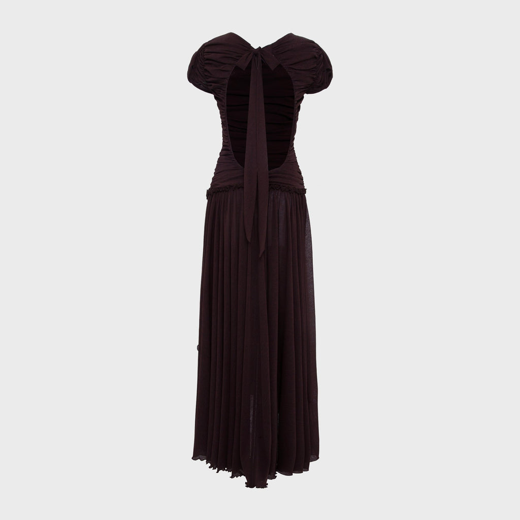 Siedres Adeline Gathered Open Back Mesh Maxi Dress - Brown