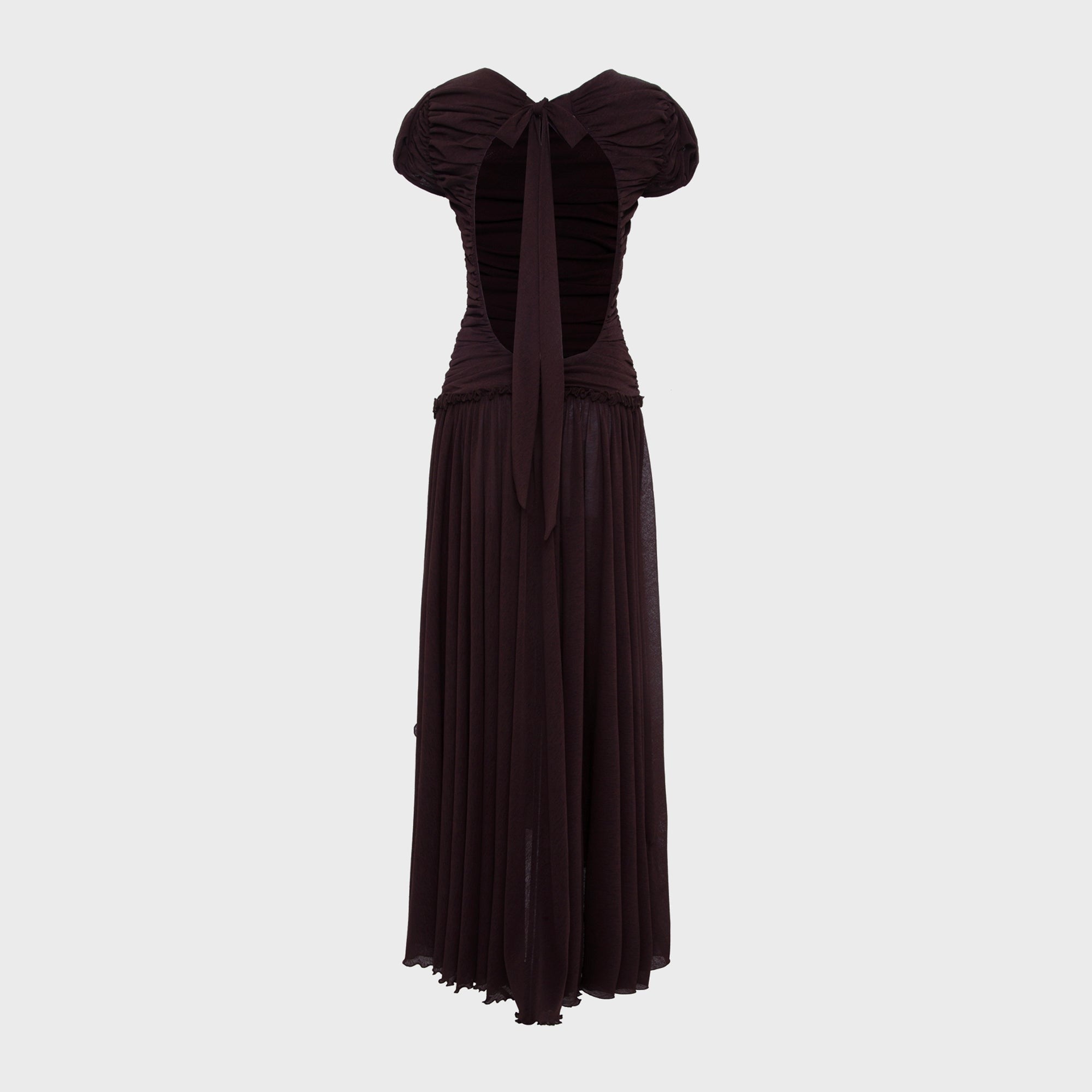 Siedres Adeline Gathered Open Back Mesh Maxi Dress - Brown