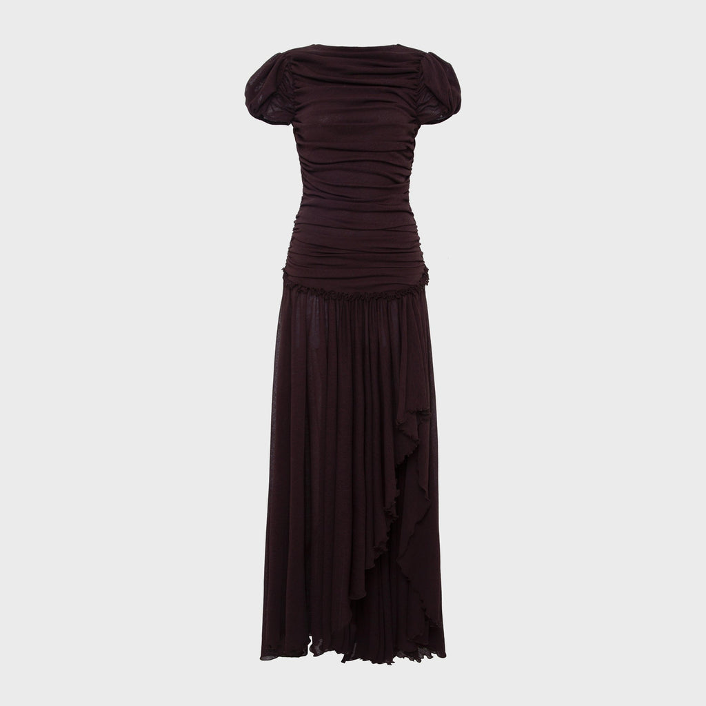 Siedres Adeline Gathered Open Back Mesh Maxi Dress - Brown