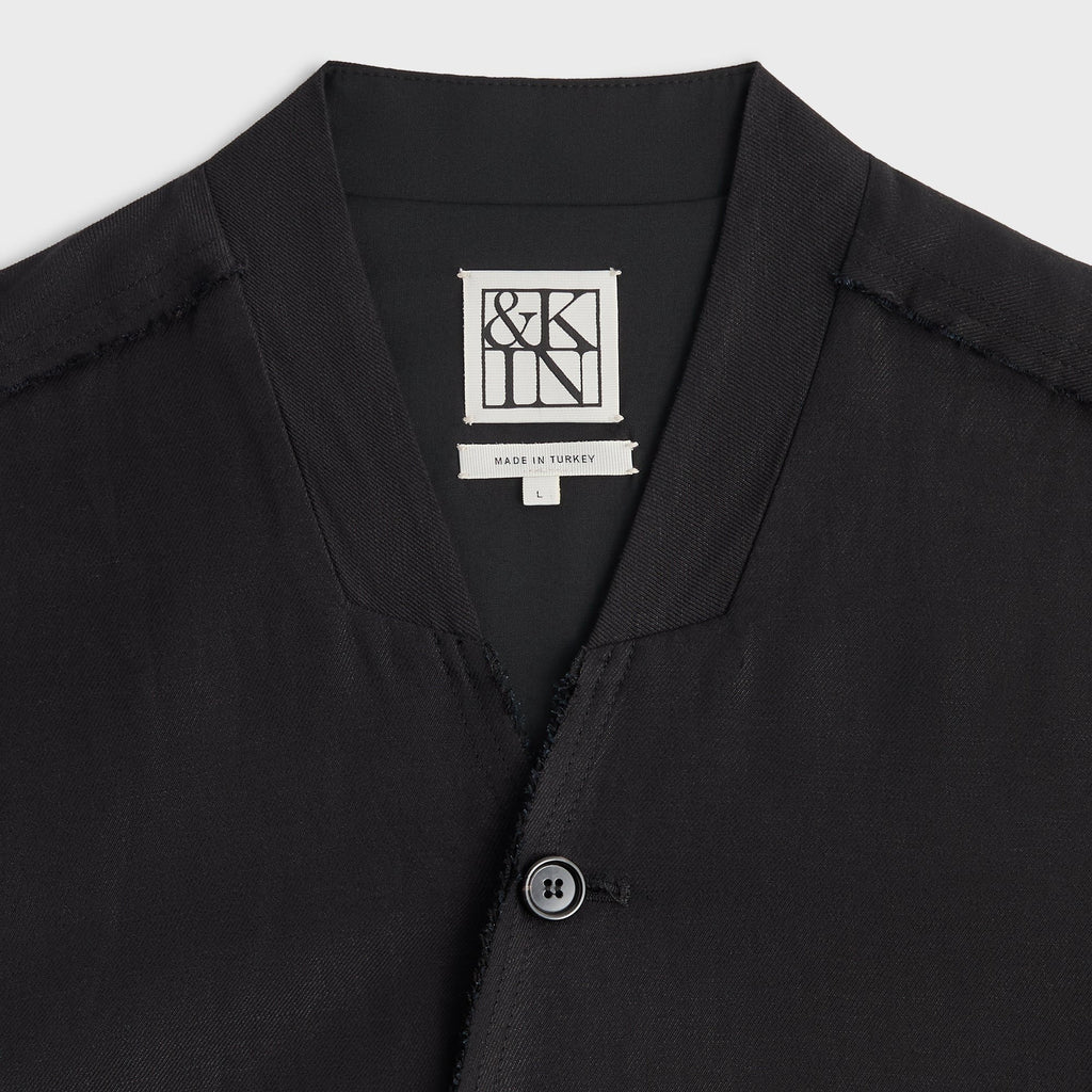 &Kin Long Sleeve Linen Viscose Twill Mathis Shirt - Black