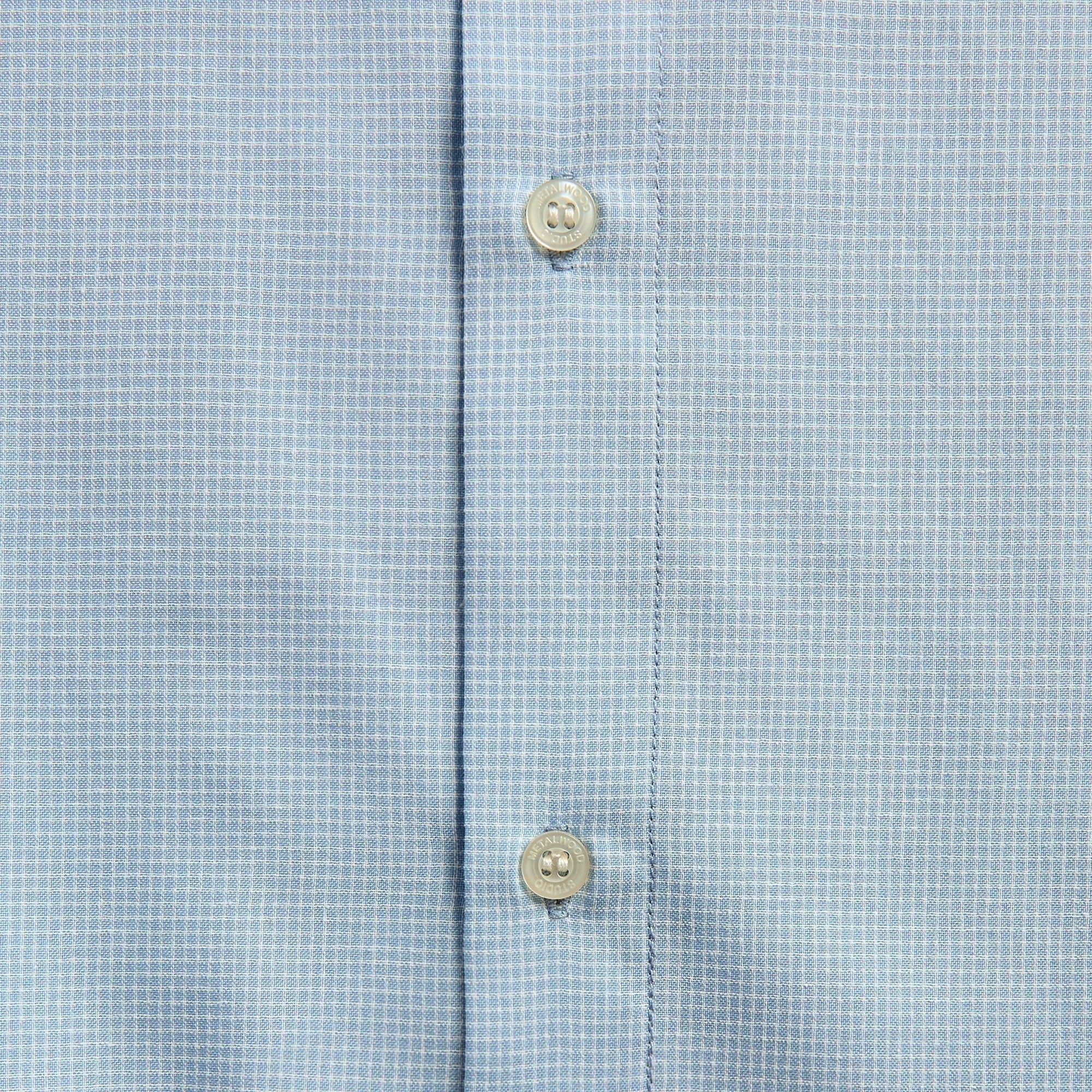 Metalwood Micro Grid Oversized Button Up Shirt - Sky