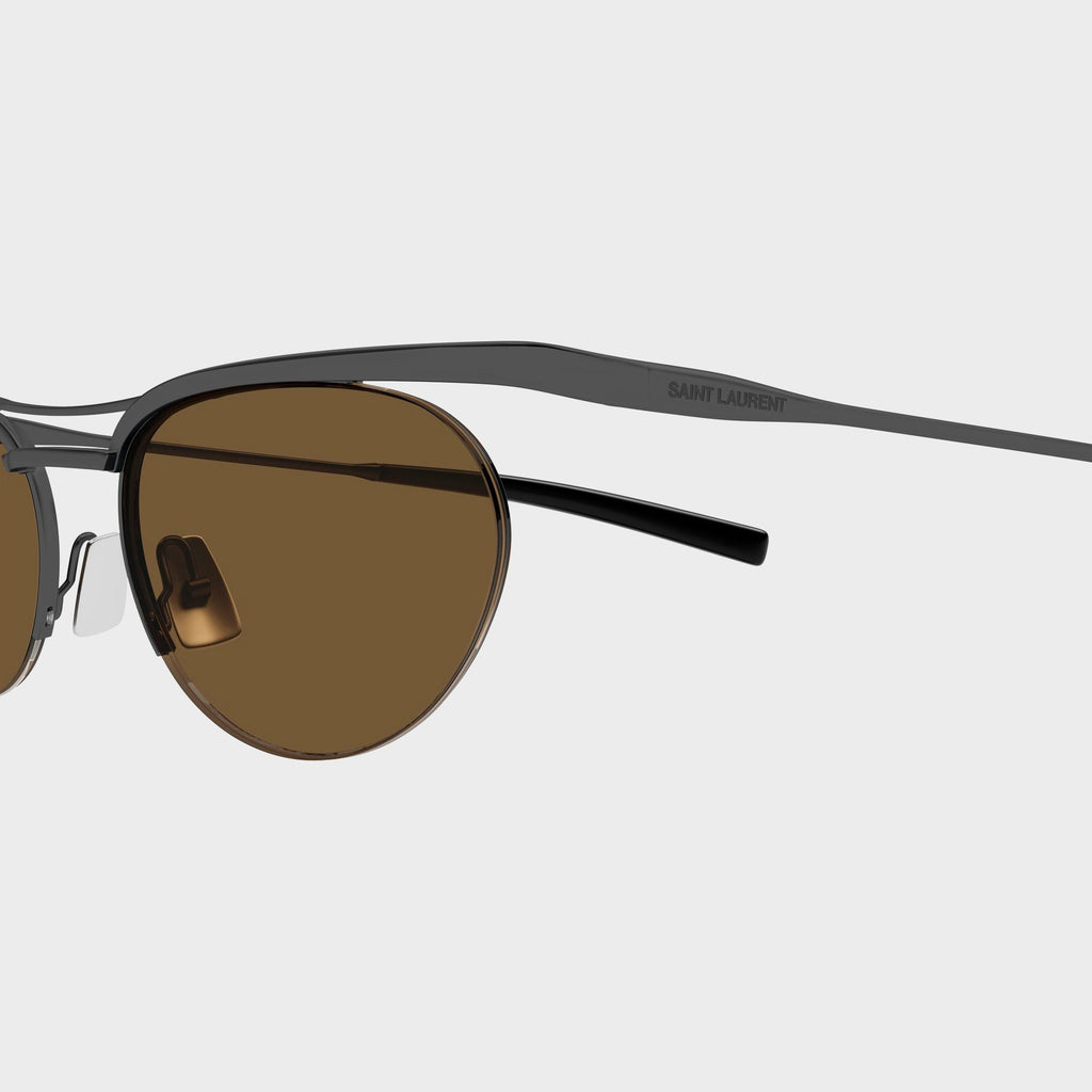 Saint Laurent SL862 Oval Sunglasses - Ruthenium / Brown